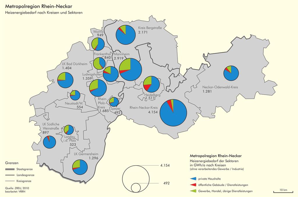 4 Kurzfassung Energiekonzept Metropolregion Rhein-Neckar Abbildung 1: Energieträgerverteilung Wärme nach Sektoren (ohne verarbeitendes Gewerbe / Industrie), Stand