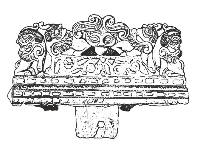 Abb. 1: Gürtelhaken von Weiskirchen, Kr. Merzig-Wadern (Saarland). Bronze mit Koralleneinlagen; B. 7,5 cm; frühes 4. Jh. v. Chr. Nach Binding 1993.