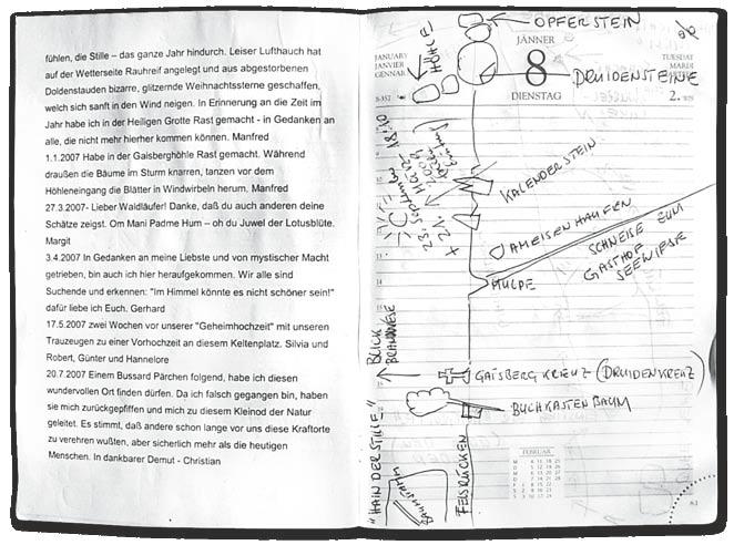 Abb. 2: Steiners Transkription des Gaisberg-Gipfelbuchs. Foto: Birkhan sere Gegend... Um 500 vor Christus kamen sie bis Britannien und Irland (Steiner 2006: 31).