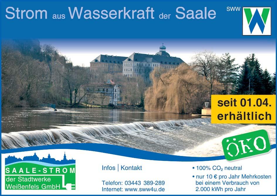 ANZEIGE Strom aus Wasserkraft der Saale Die in den Ausläufern der Leipziger Tieflandbucht gelegene Stadt Weißenfels wird von der Saale durchflossen.