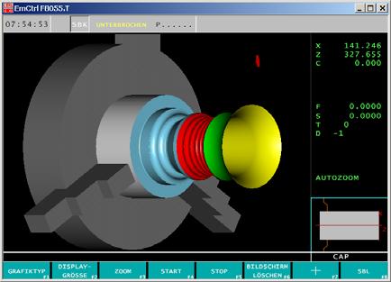 SIMULATION Simulation Simulationsablauf für Win 3D-View mit FAGOR 8055 TC Nach dem Aufruf erscheint das Simulationsmenü. Das Rechteck im Bild ist das Simulationsfenster.