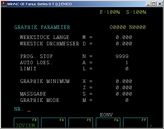 AUFRUF VON WIN 3D-VIEW Aufruf aus WinNC FANUC 0-TC Wählen Sie das gewünschte Teileprogramm an. Aufruf am PC: Drücken Sie ). Erweitern Sie die Softkeyleiste mit ). Drücken Sie den Softkey "GRAFIK".