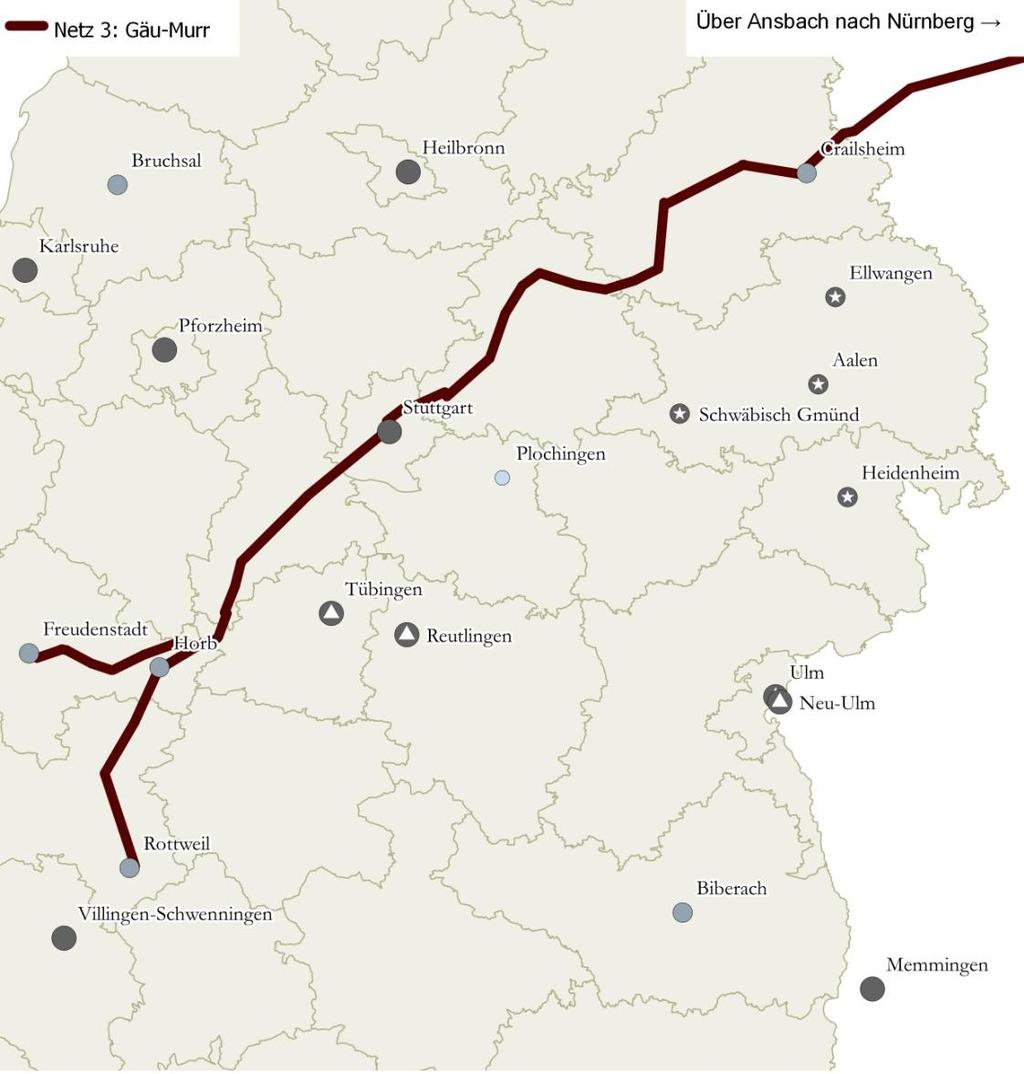 Netz 3 (Gäu-Murr) Verkehrsleistungen auf den Strecken Stuttgart-Murrhardt-Schwäbisch Hall- Crailsheim-Nürnberg Stuttgart-Herrenberg-Eutingen-