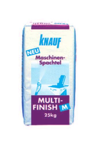 Knauf Multi-Finish M Gips-Maschinen-Spachtel Multi-Finish M ist eine kunststoffmodifizierter Gips-Maschinenspachtel, zum spachteln von rauen und unebenen Untergründen, von Betonfertigteilen, von