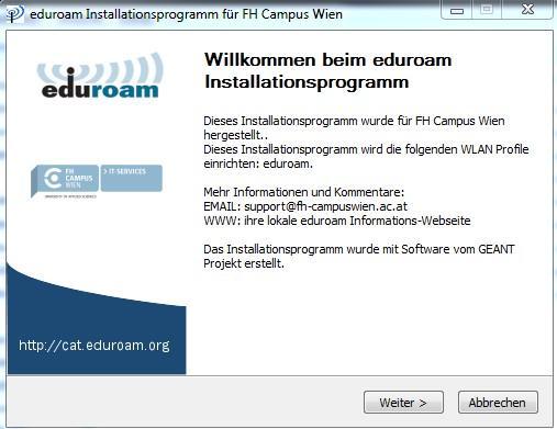 2. Installationsassistent eduroam CAT eduroam CAT (Configuration Assistant Tool) ist ein Wizard geführtes Programm zur