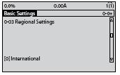 Programiranje pretvarača 4. Pomoću tipki za navigaciju listajte do 0-03 Regional Settings i pritisnite [OK] 5.