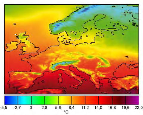 Jahresmitteltemperaturen in Europa: Basis für Species Temperature