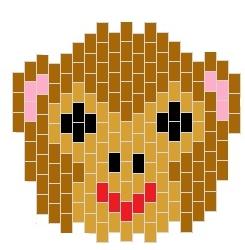 Affen-Emoji Rocailles in hellbraun, dunkelbraun, rosa, schwarz und rot Faden Nadel, Schere 1 Nach der Vorlage zuerst den Kopf und die Arme einzeln fädeln (Brick-Stitch) und die Fäden vernähen.