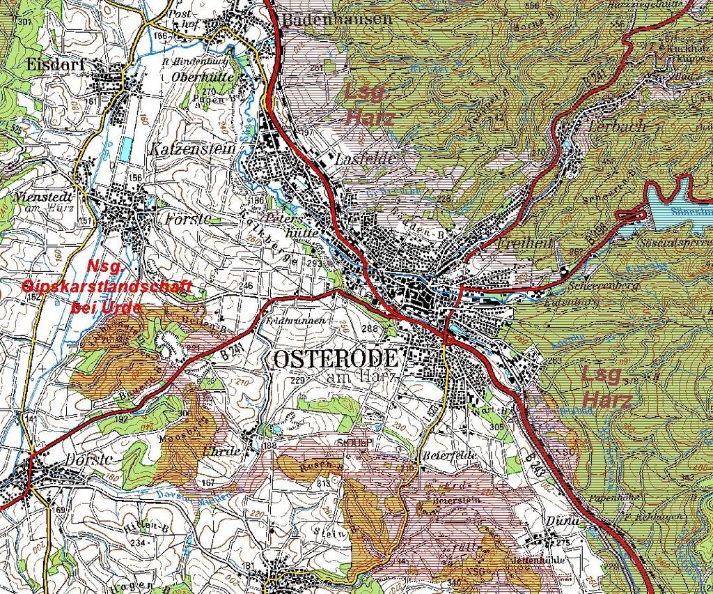: Lage der Landschafts- und Naturschutzgebiete LGLN) (Quelle: Im Südwesten der Stadt Osterode liegt das Dorf Uehrde mit seinen ca. 100 Bewohnern. Uehrde gehört seit 1447 zur Stadt Osterode.
