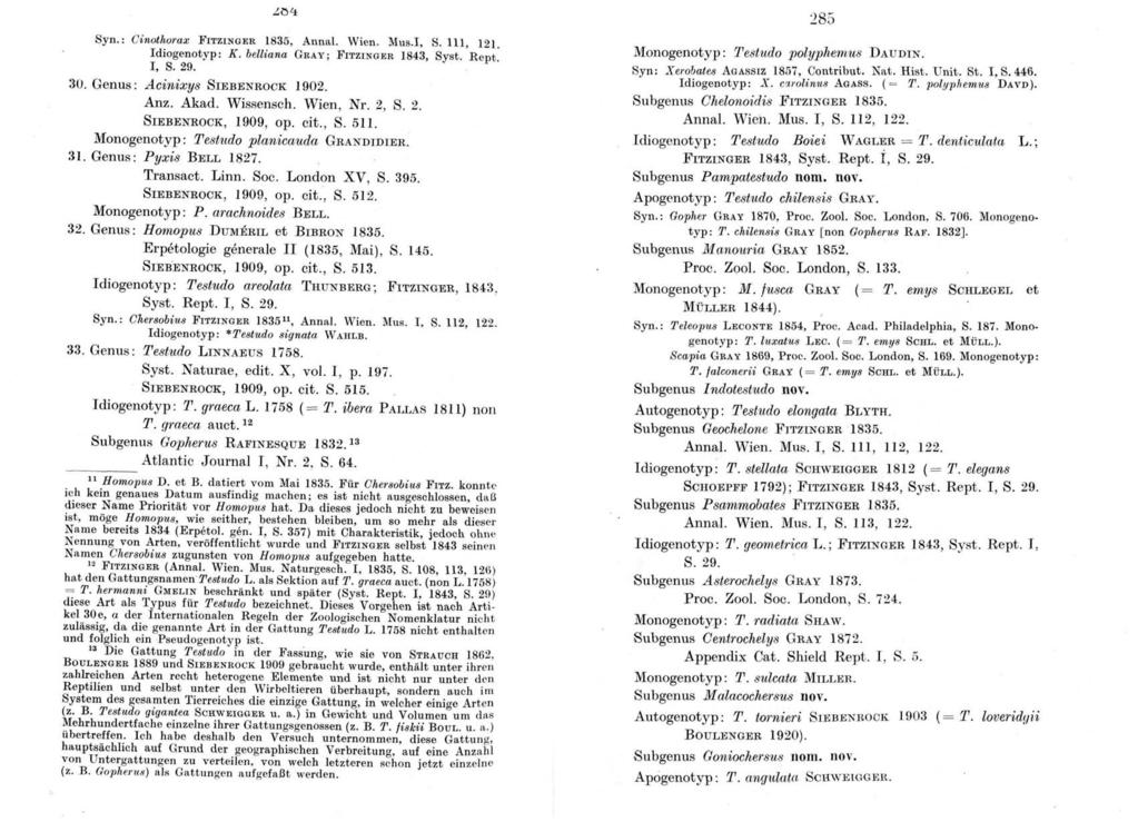 Syn.: Cinothorax FITZIN~~ER 1835, Annal. Wien. Mus.1, 8. 111, 121. Idiogenotyp: K. belliana GRAY; FITZINOER 1843, Syst. Rept. I, S. 29. 30. Genus : Acinixys SIEBENROCK 1902. Anz. Akad. Wissensch.