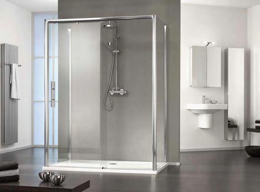 Solida Duschen in neuen Dimensionen Gleittür, 2-teilig U-Kabine Diese 2-teilige Gleittürlösung überzeugt durch ihre hohe Transparenz und den komfortablen Einstieg.