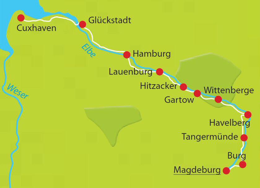 Eine sehr einfach zu radelnde Radtour in flachem bis leicht hügeligem Gelände. Der Elberadweg bietet die Möglichkeit, autofrei einem der schönsten und bedeutendsten Flüsse Deutschlands zu folgen.