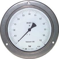 Manometer - waagerecht Glyzerinmanometer waagerecht Ø 3 mm*, Chemieausführung Klasse 1, Werkstoffe: Gehäuse: 1.4301, Messsystem und Anschluß: 1.