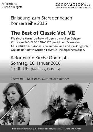 00 Uhr Konzert Duo Innovation Donnerstag, 14. Januar, 14.00 Uhr 55Plus mit Musik von H. Strittmatter Chliriethalle Sonntag, 17. Januar, 9.