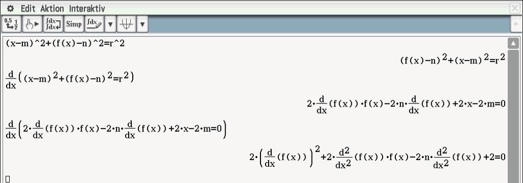 leitungen müssen übereinstimmen. Zur Vereinfachung sei der Mittelpunkt des Kreises M(m/n). Abb. 9 Bestimmung der Ableitungen Die letzte Gleichung lässt sich nach n auflösen: Abb.
