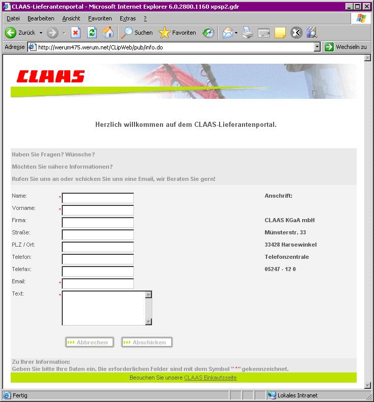 1.4 Informationen zu CLiP anfordern 1. Link Info! auf der Anmeldeseite mit der Maus anklicken 2. Kontaktdaten und Anfrage an Administrator in Formular eingeben 3.