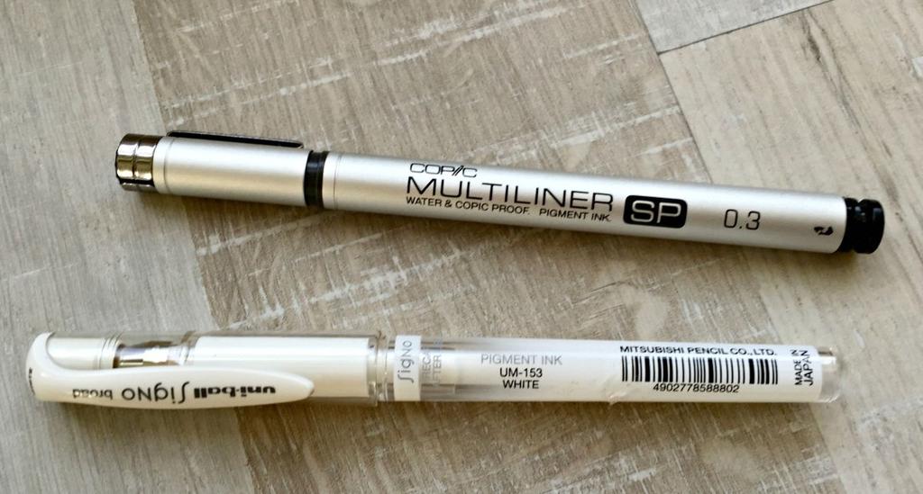2. Modern: Schwarz-Weiß- Bunt Für diese Technik brauchst Du neben Aquarellfarben (oder Gouache oder Acryl) noch einen schwarzen Fineliner o- der Tintenstift