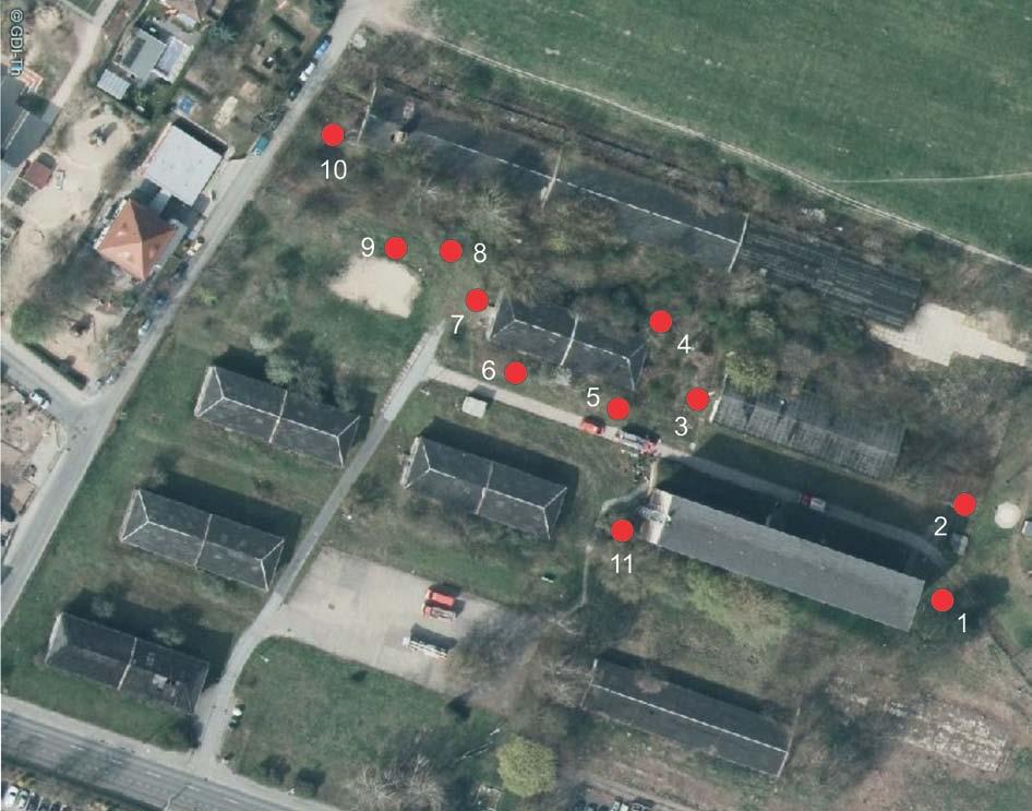 Abb. 6: Lage der künstlichen Verstecke im Untersuchungsgebiet (Quelle Luftbild: geoproxy Thüringen) 4.2 Ergebnisse und Bewertung Bei der ersten Kontrolle am 11.04.