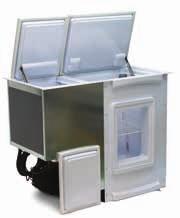 Kühlboxen Einbaukühlboxen 5375, 92, 172 BI 53 F Die BI 53 F ist eine Einbaugefrierbox mit Edelstahlverkleidung, Innenbeleuchtung, Kunststoffboden und Drahtkorb.