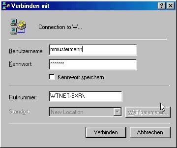 15. Auf dem Desktop erscheint die Verbindung als Symbol mit dem Namen "Connection to WTNET...". Die Verbindung mit einem Doppelklick aufgerufen und dann geben Sie Ihren wilhelm.