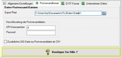 8/48 Einstellungen Datev-Postversand-Dateien Hier tragen Sie bitte den Pfad ein, unter welchem die Postversanddatei abgelegt werden soll.