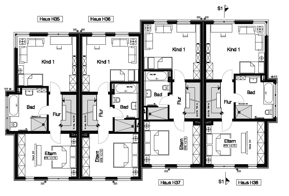 Wohnfläche Reihenmittelhäuser Haus 36+37 (gem.