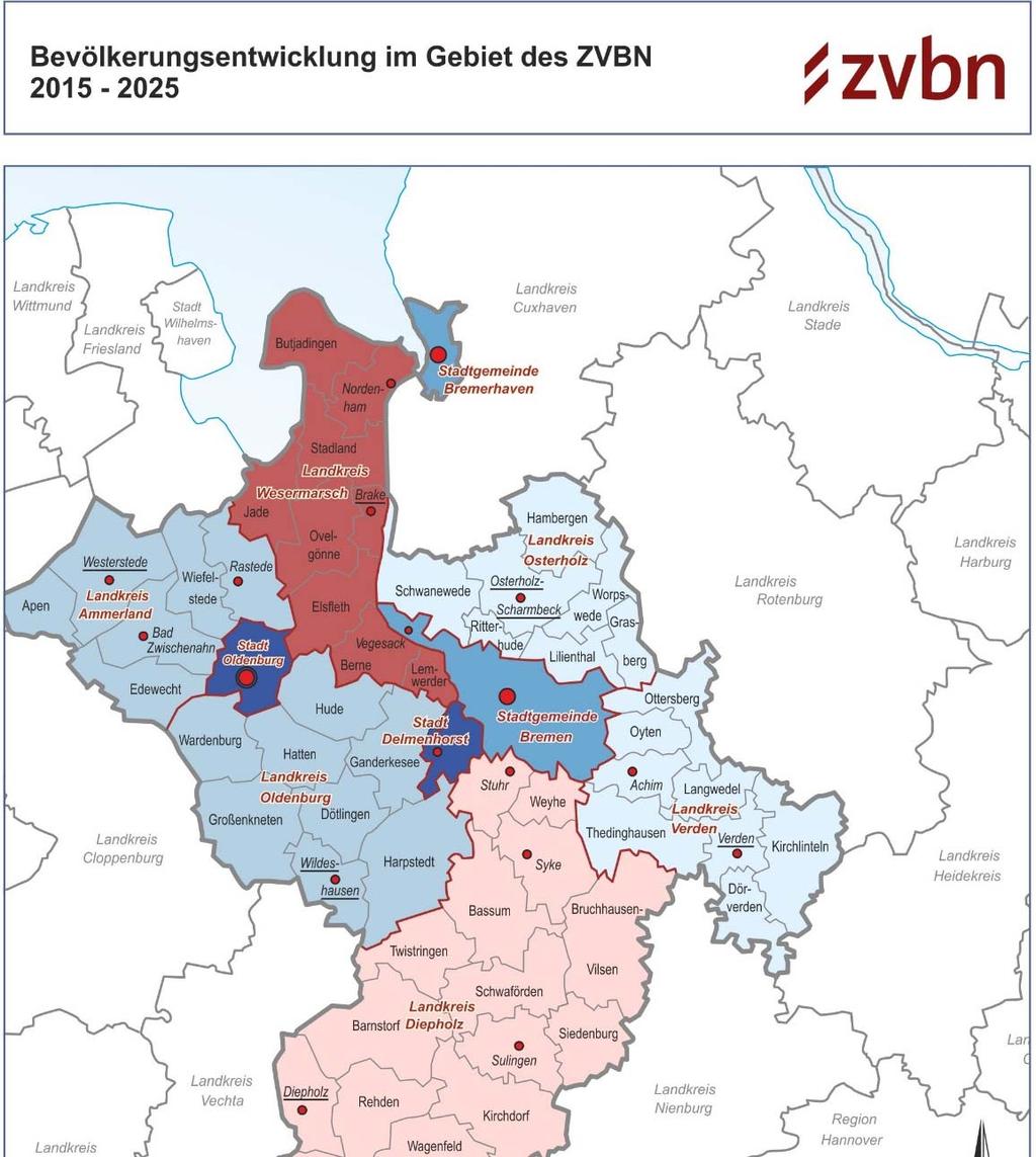 B-32 Karte B-1: Prozentuale Bevölkerungsveränderung im Planungsgebiet 2025 gegenüber 2015