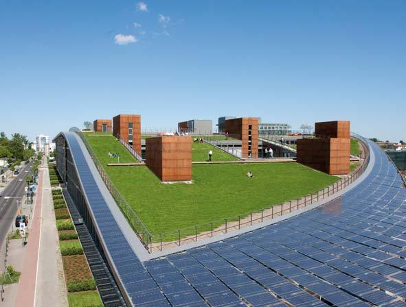 000 m² nutzbare Grünflächen und Terrassen für seine Mitarbeiter. Dateiname: Solon_Dachlandschaft.
