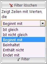 Weiters kann die Listenansicht nach Kategorien gefiltert werden: Filter werden über das Trichter-Symbol eingeschaltet und