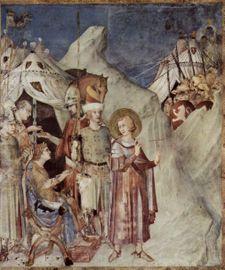 St. Martin wendet sich ab vom Leben als Ritter und Kämpfer ( Fresco von Simone Martini in der Basilika San Francesco, Assisi) Martin von Tours, geboren 316 im Gebiet