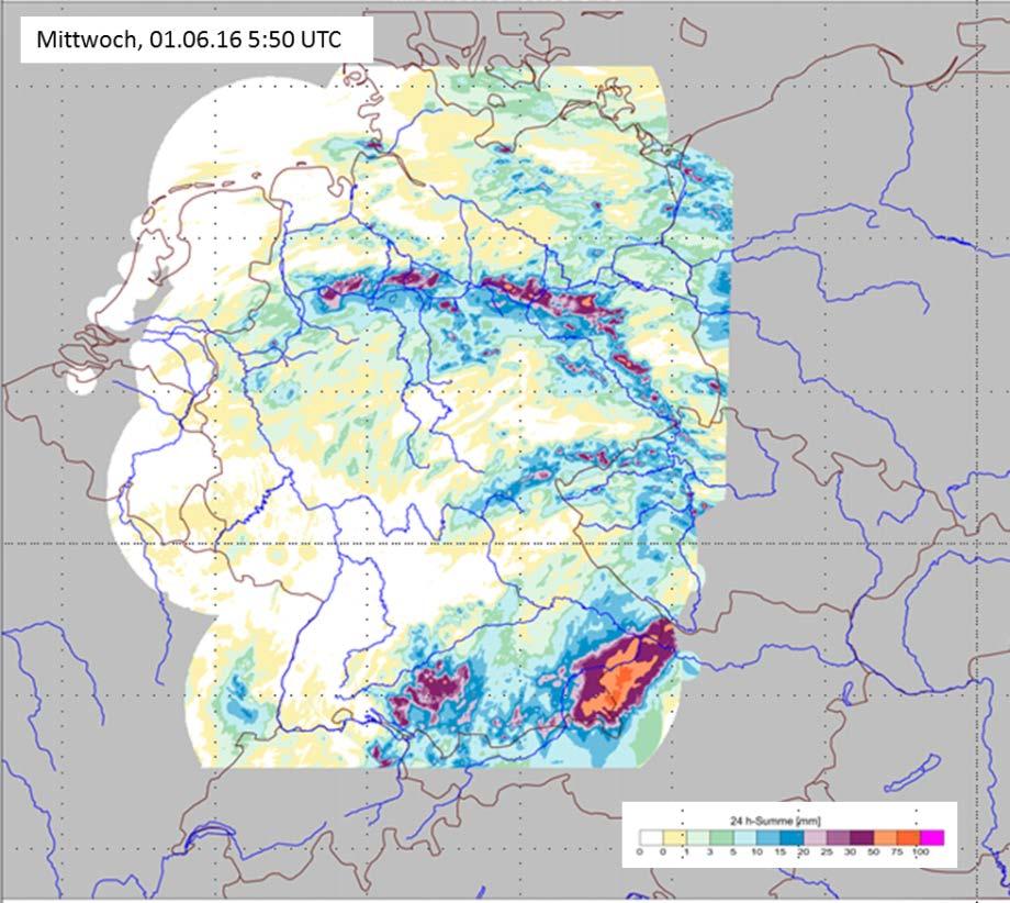 2: Verteilung der 24-stündigen Niederschlagssummen (Bezugstermin 01.06.