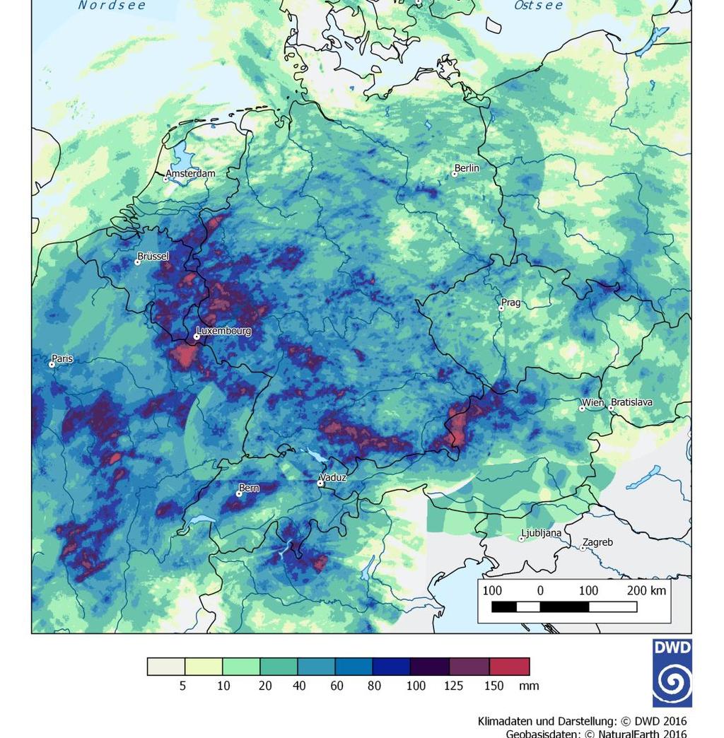 Beispiel für Niederschlagsummen des Tiefs Mitteleuropa