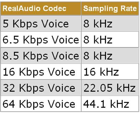 2 Codec RealAudio setzt diverse Coder/Decoder bei den jeweiligen Audiodateien ein, die vom Helix-Producer unterschiedlich bearbeitet werden.
