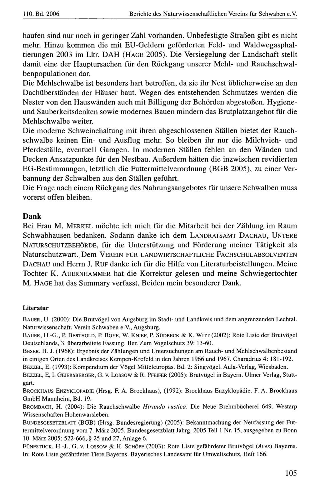 110. Bd. 2006 Naturwissenschaftlicher Verein Berichte für Schwaben, des Naturwissenschaftlichen download unter www.biologiezentrum.at Vereins für Schwaben e.v.