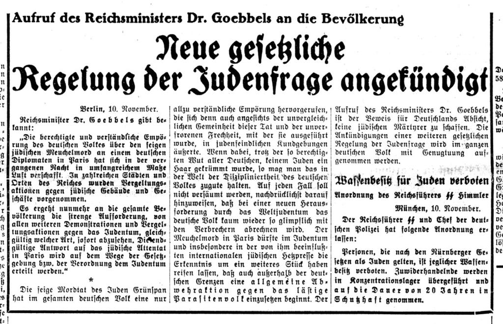 Materialien für Lernende M 23, M 24 M 23: Aufruf Goebbels Völkischer Beobachter vom 11. November 1938 Eine PDF-Datei der Seite in hoher Auflösung finden Sie unter: http://www.bpb.