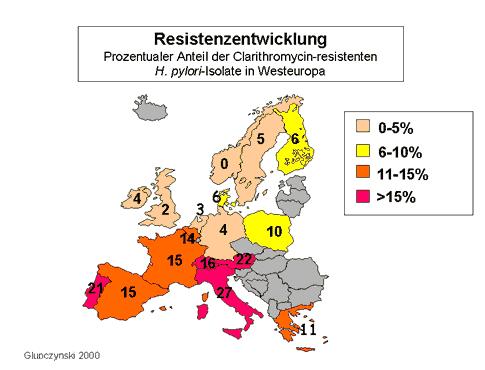 Verbrauch von Antibiotika im europäischen Raum auf was, wie auch bei anderen multiresistenten Erregern, die niedrige Resistenzlage erklären könnte. Abbildung 16.