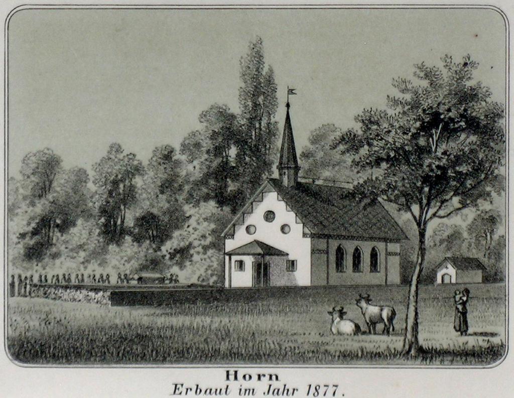 Inv.Nr. 1058 Ansicht: Sommeri. Kirche. Im unteren Blattrand Titel «Sommri / Gegründet im VII. Jahrhundert.