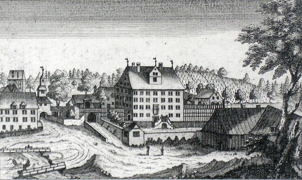 Inv.Nr. 542 Ansicht: Hauptwil. Schloss. Ansicht von Süden. Unter der Bildmitte Legende in dt. u. fr.: «Haubtweil.