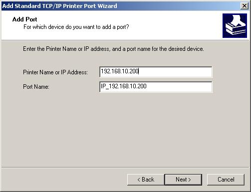 6. Wählen Sie in der Dialogbox des Standard TCP/IP Printer Port zufügen Assistents die