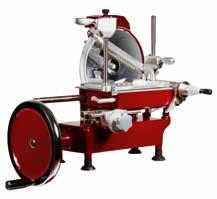 Aufschnittmaschinen Aufschnittmaschine manuell, Messer ø 250 mm Gehäuse: Aluminium, rot mechanische Schwungrad- Handbedienung