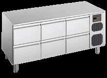 Kühltische Treco Kühltisch, GN 1/1, 6 Schubladen, 406 l, Umluft Temperaturbereich: 0/+10 C innen und außen aus CNS AISI 304 eingeschäumter Rückwandverdampfer 50 mm Isolierung FCKW-frei digitale