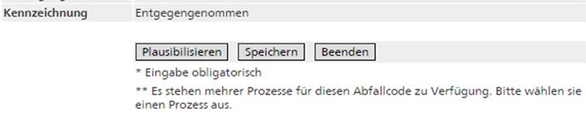 In der folgenden Ansicht kann der Abfallcode über die Schaltfläche < > aus der Abfallliste oder mittels Handeingabe