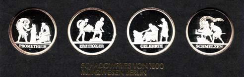 .. Polierte Platte Orig. 75,- 2297 Kurssatz 1986 1 Pfennig bis 5 Mark Brandenburger Tor... Polierte Platte Orig. 75,- 2298 Minisatz 1987 1 Pfennig bis 2 Mark und Medaille "Schmieden".