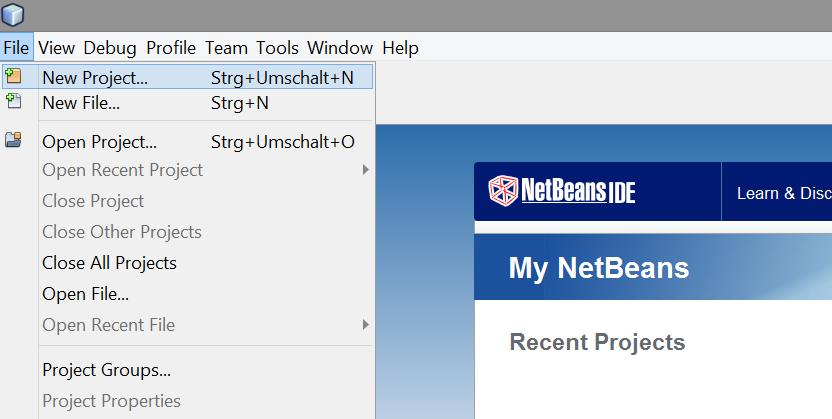 Netbeans: New Project Erstellen Sie ein neues Projekt.