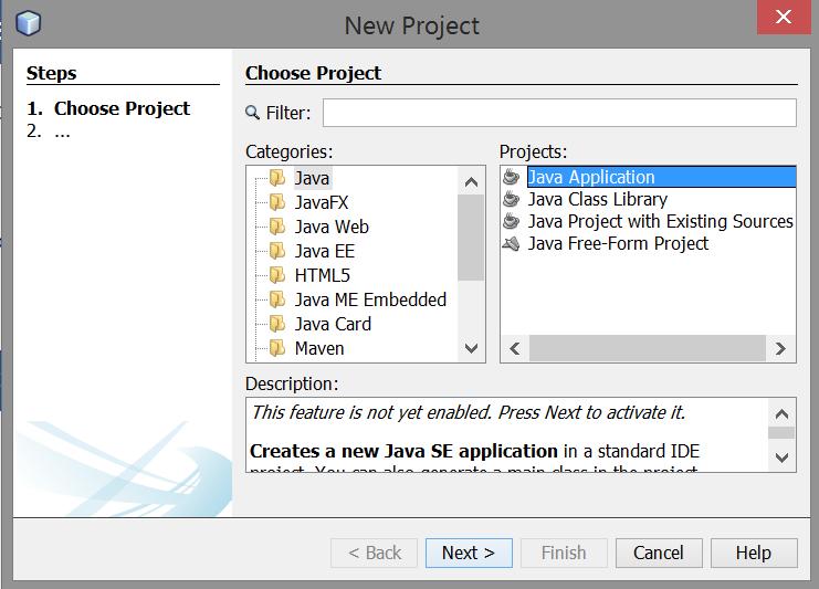 Netbeans: New Project Wählen Sie: Categories->Java & Projects->Java