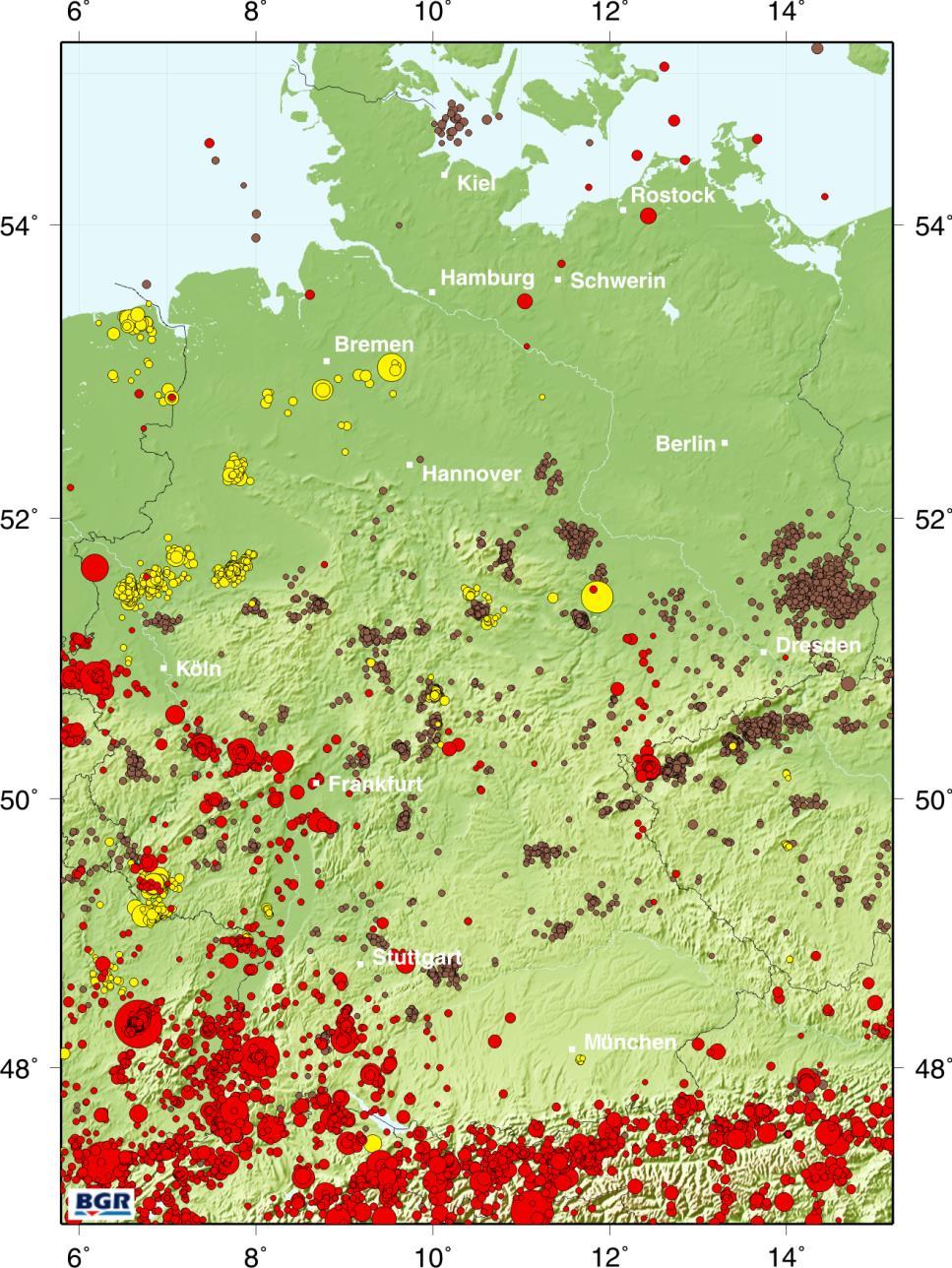 Seismizität in Deutschland und angrenzenden Ländern Induzierte oder tektonisch stärkste Erdbeben der letzten 25 Jahre 4,6 4,5 5,6 Induziert Stärkstes Ereignis in Geothermie (Stimulation) Deutschland