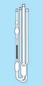 Ubbelohde-Viskosimeter, mit zusätzlichem Rohr und Gewinden Viskosimeter mit hängendem Kugelniveau zur Bestimmung der absoluten oder der relativen kinematischen Viskosität.