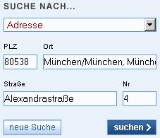 4 Tourguide Ermittlung einer zurückgelegten Wegstrecke 2 Positionieren im BayernViewer In dem Menü 'SUCHE NACH.