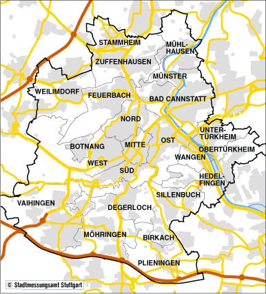 Straßennetz in Stuttgart Klassifiziertes Straßennetz: (Unterhaltung Stadt) Bundesstraßen Landesstraßen Kreisstraßen