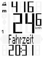 Maximale Höhe mit Rad 1 / Rad 2 Bike-Funktionen Aktuelle Tagesstrecke Fahrzeit Durchschnitts- Maximale Teilzeit-Zähler (manuelle Stoppuhr,